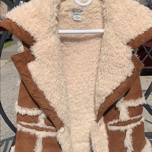 cognac suede color and Sherpa vest